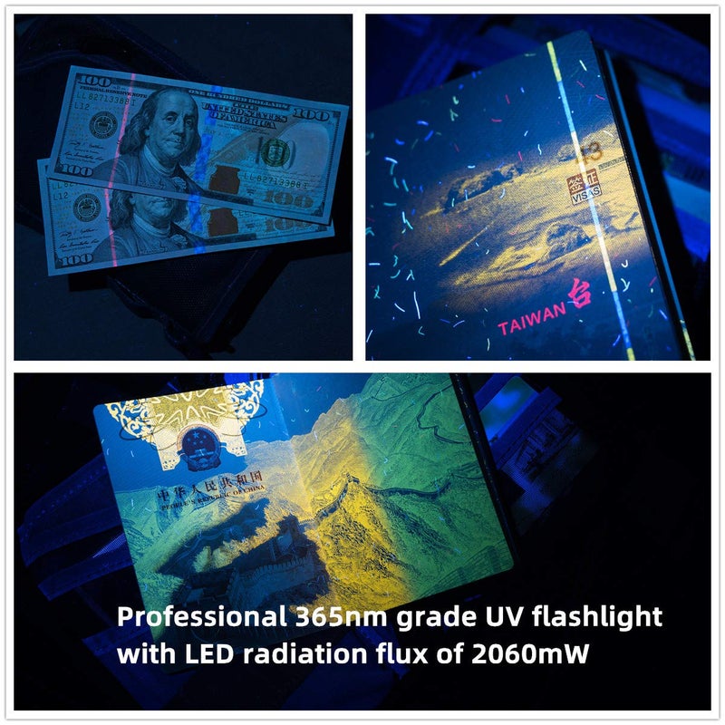 Weltool Professional UV Flashlight 365nm Black Light Max. 2060mW High Power for Glue Curing, AC Leak Detector, Rocks and Mineral Glowing, Pet Urine Detector, Non Destructive Testing - Image 3